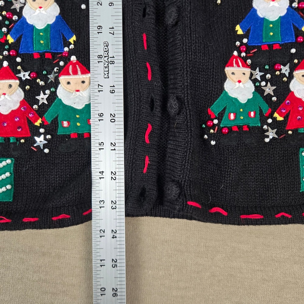 Bobbie Brooks Black Christmas Sweater Vest Santa Gnomes Beaded BB3H263 Womens S - Picture 5 of 11